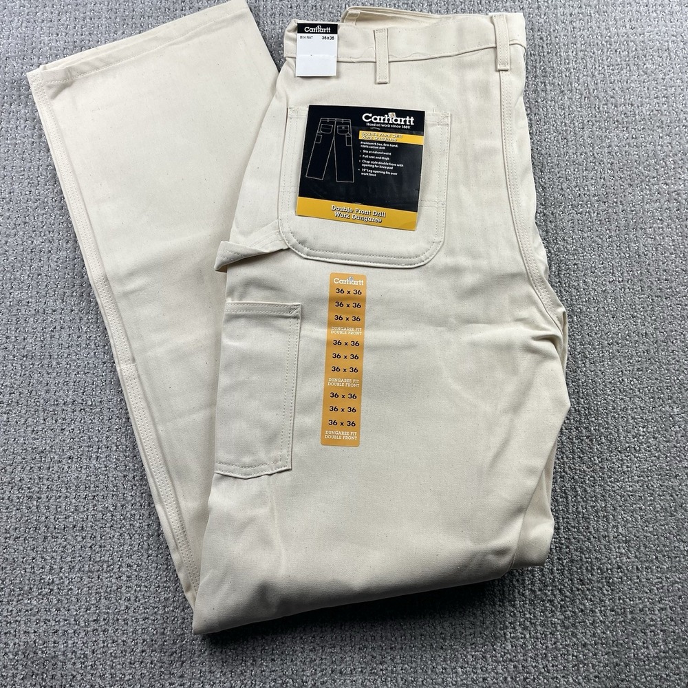 Vintage Carhartt Double Knee B04 NAT White 36x36 Drill Work Dungaree Pants USA